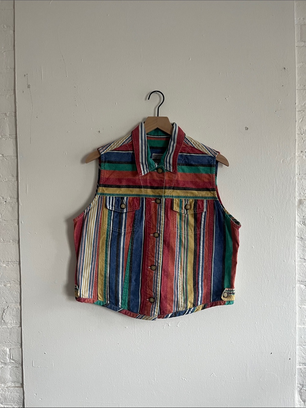 Vintage Multicolor Striped Button-Front Vest